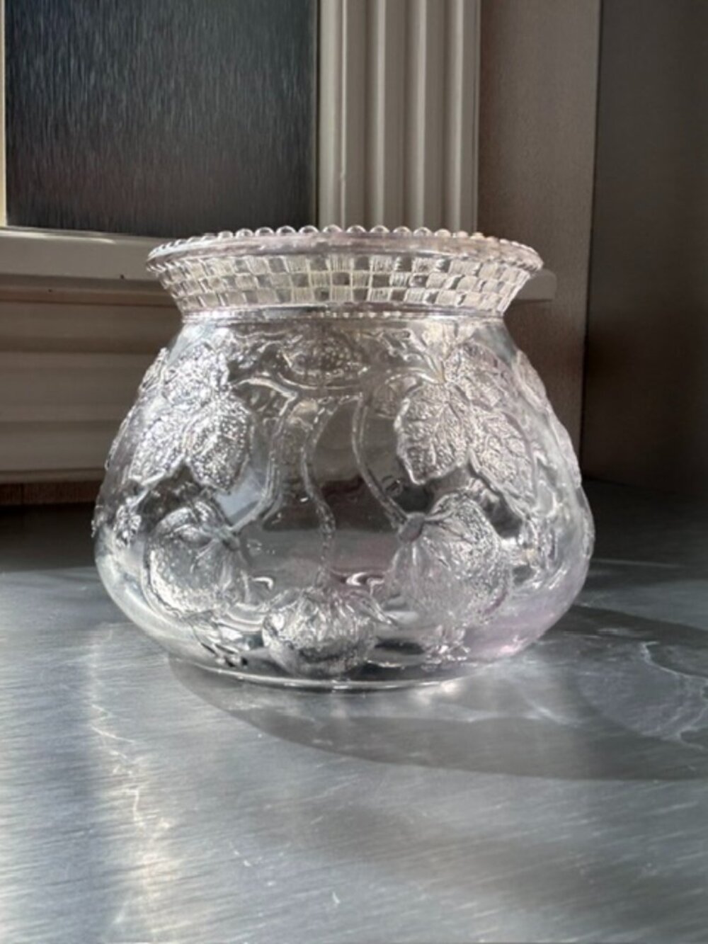 Glass Jar (Early American Pattern Glass) with strawberry design